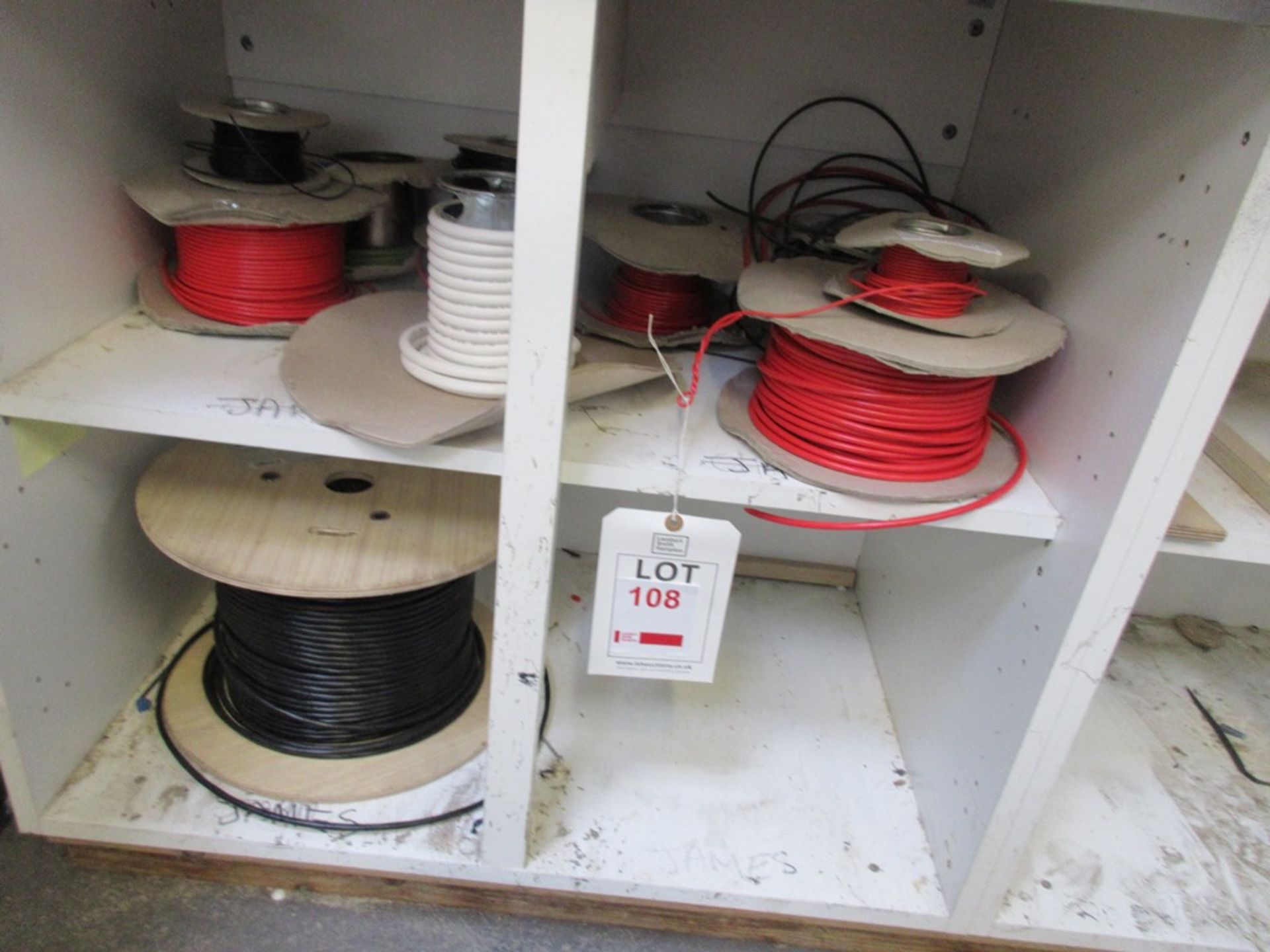 Quantity of assorted reeled electrical wire, test meter, electrical connectors etc.