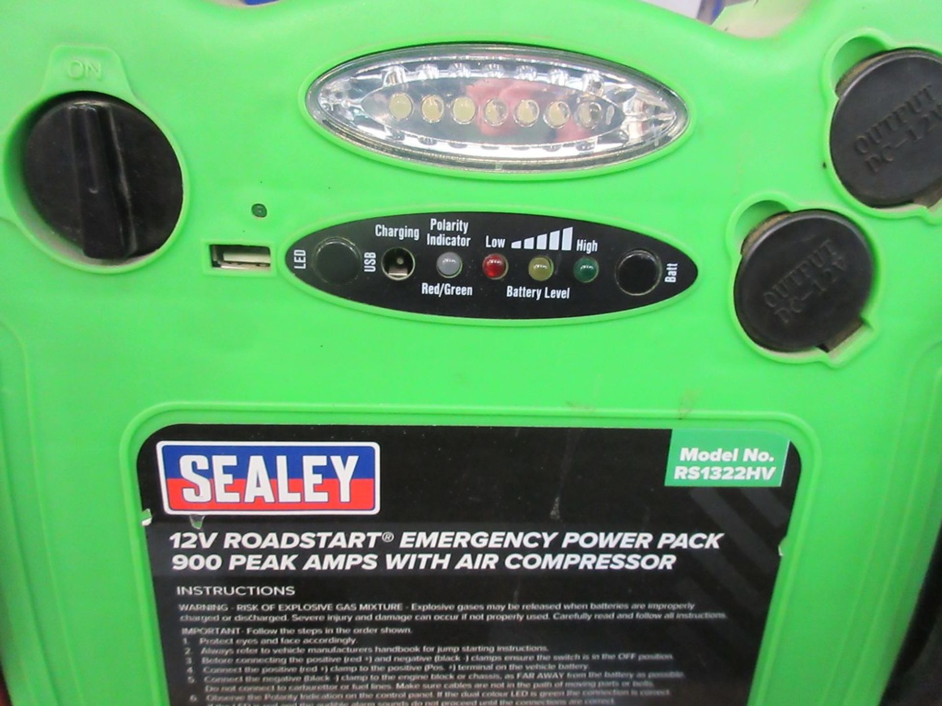 Sealey 12 volt battery jump pack, model RS1322HV with air compressor - Image 2 of 3