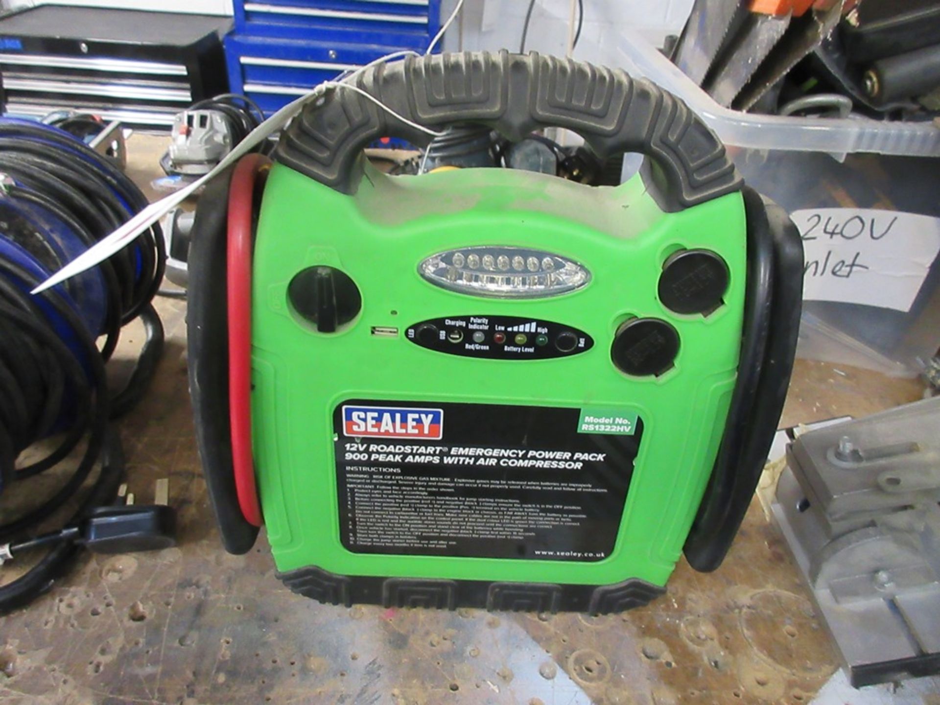 Sealey 12 volt battery jump pack, model RS1322HV with air compressor