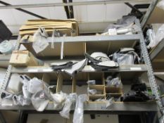 Contents of 3 shelves including aluminium trims, footwells, seat covers, tail gate rams, etc., as