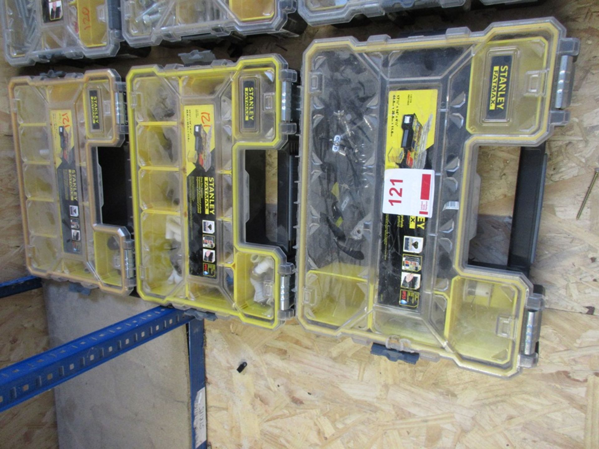 Three Stanley Fatmax sectional carry cases with contents including assorted plumbing and soldering