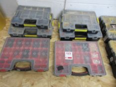 Six Stanley Fatmax sectional carry cases with contents including screws, drill bits, grommets etc.