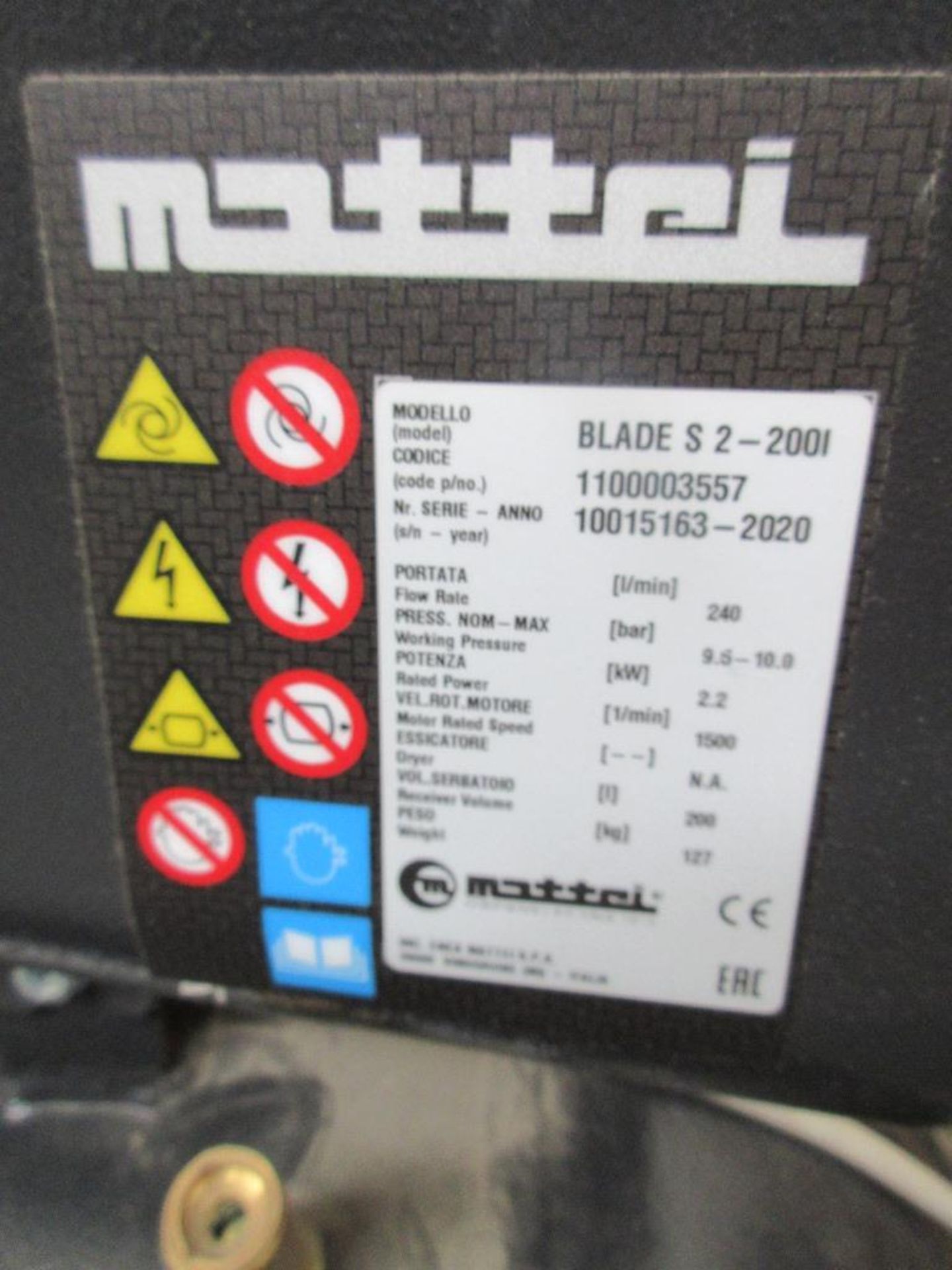 Mattei Blade S-2-2001 receiver mounted air compressor set, serial no. 10015163 (2020) - Image 3 of 7