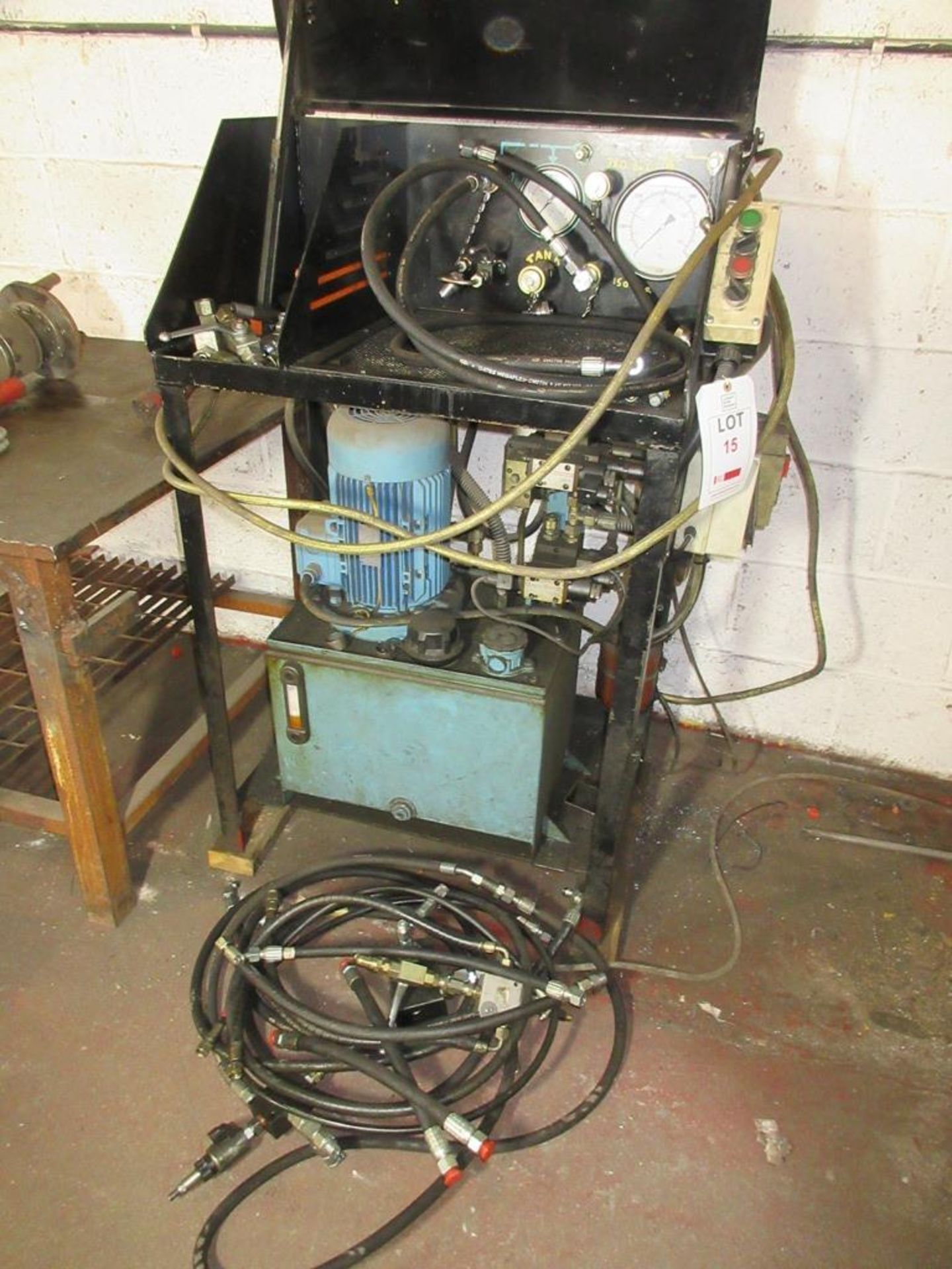 Hydraulic test rig, with electric motor, pump & quantity of hoses - Image 3 of 4