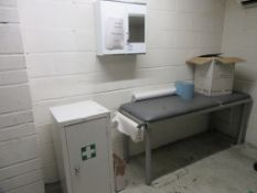 Two First Aid cabinets & examination bed