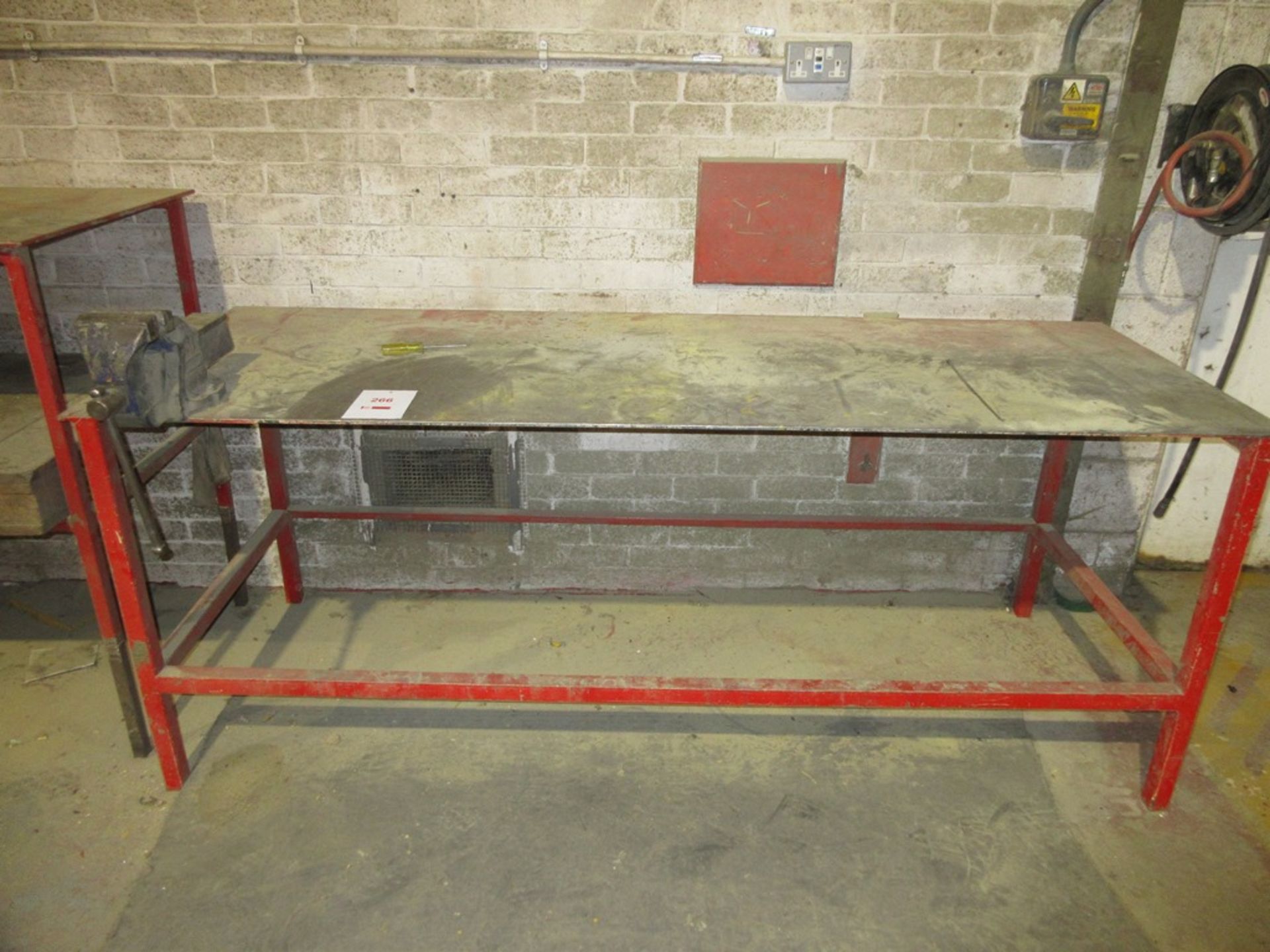 Fabricated Steel bench, approx. 2200mm x 800mm approx. 860mm high with Record No.5 Engineers
