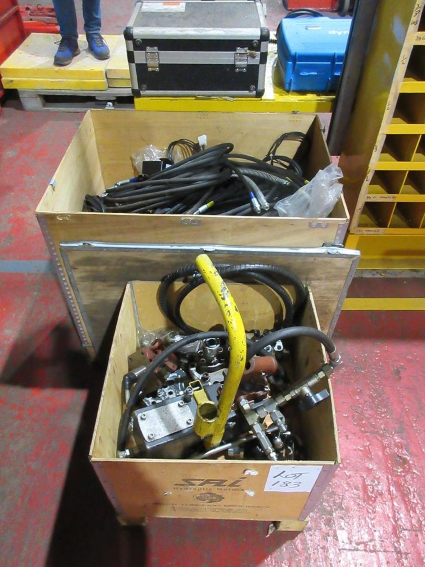 Two Multi-compartment parts racks & contents of hydraulic fittings & quantity of hydraulic hoses - Image 4 of 7