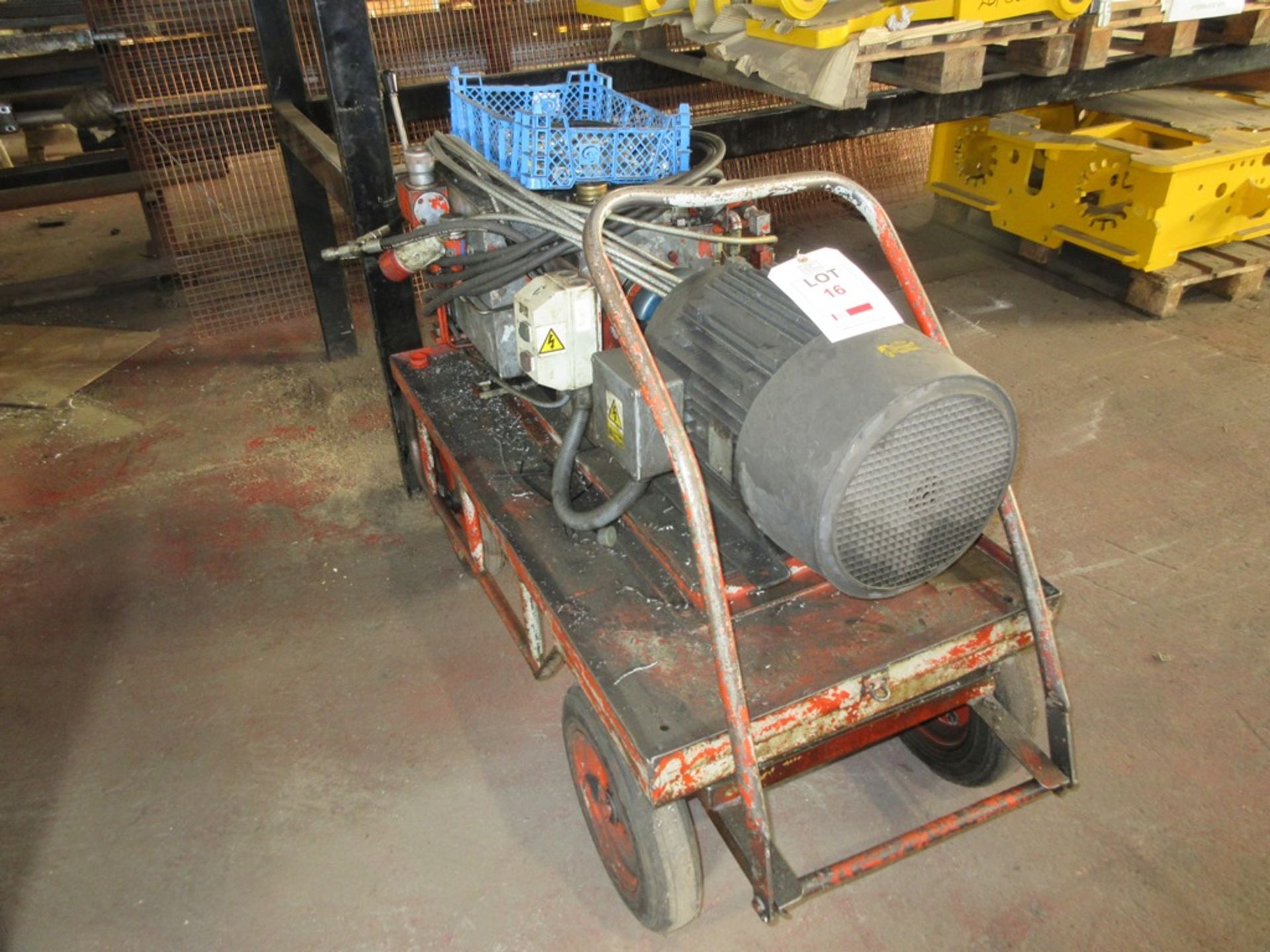 Mobile hydraulic test rig, with electric motor, pump & quantity of hydraulic fittings