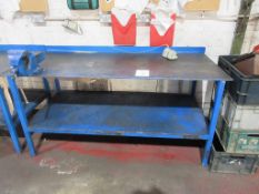 Fabricated steel bench approx. 1800mm x 800mm approx. 860mm high with Record No5 Engineers vice