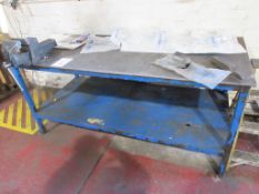 Fabricated Steel bench approx. 1800mm x 800mm approx. 810mm high with 6" engineers vice
