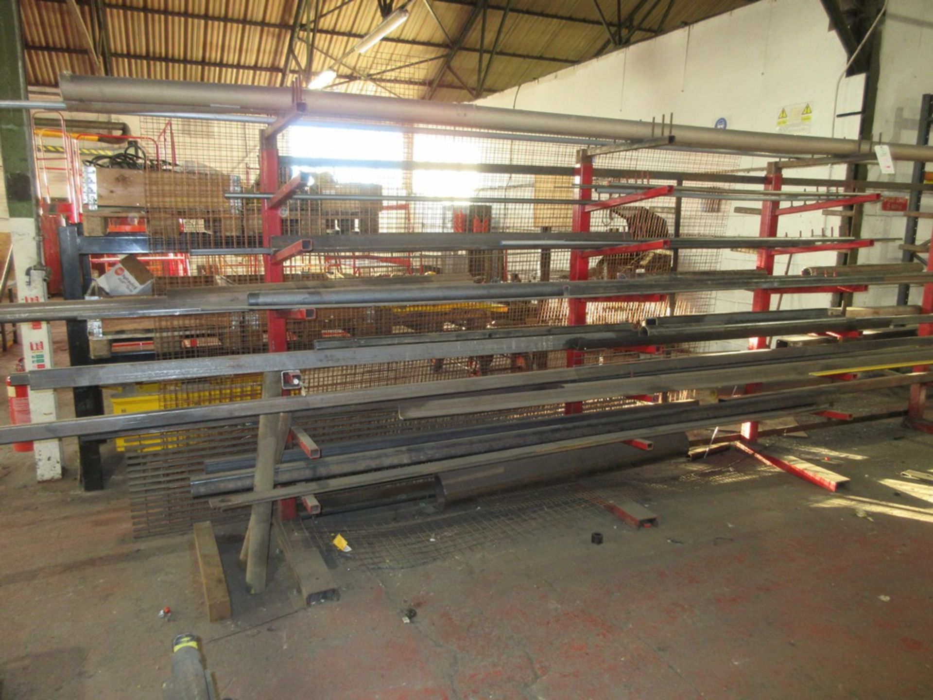 Fabricated Steel bar rack & contents of bar, tube & box section etc.