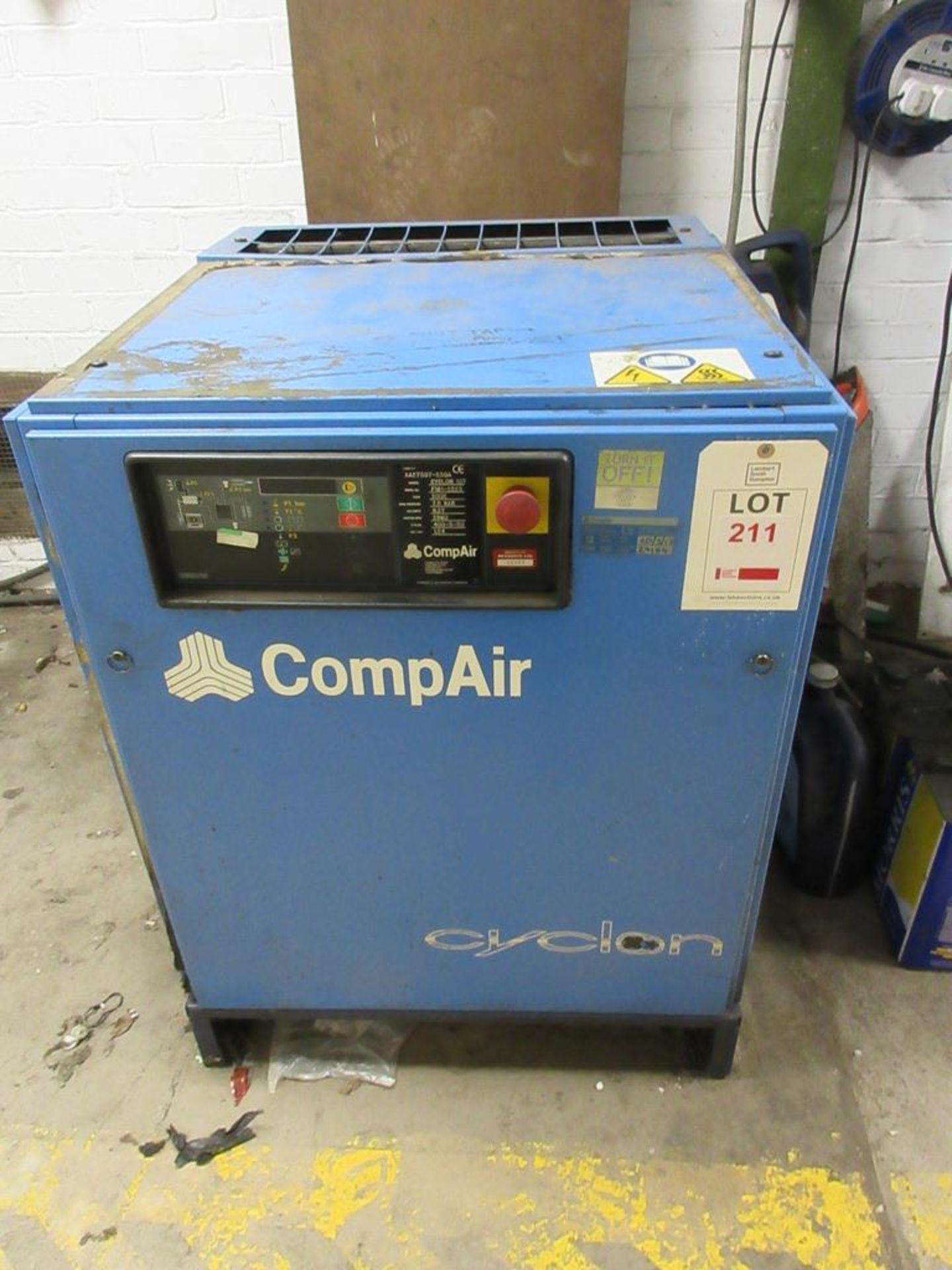 Compair screw air compressor, model Cyclon 107, S/No F161-2223 (2002), max pressure 7.5BAR, with