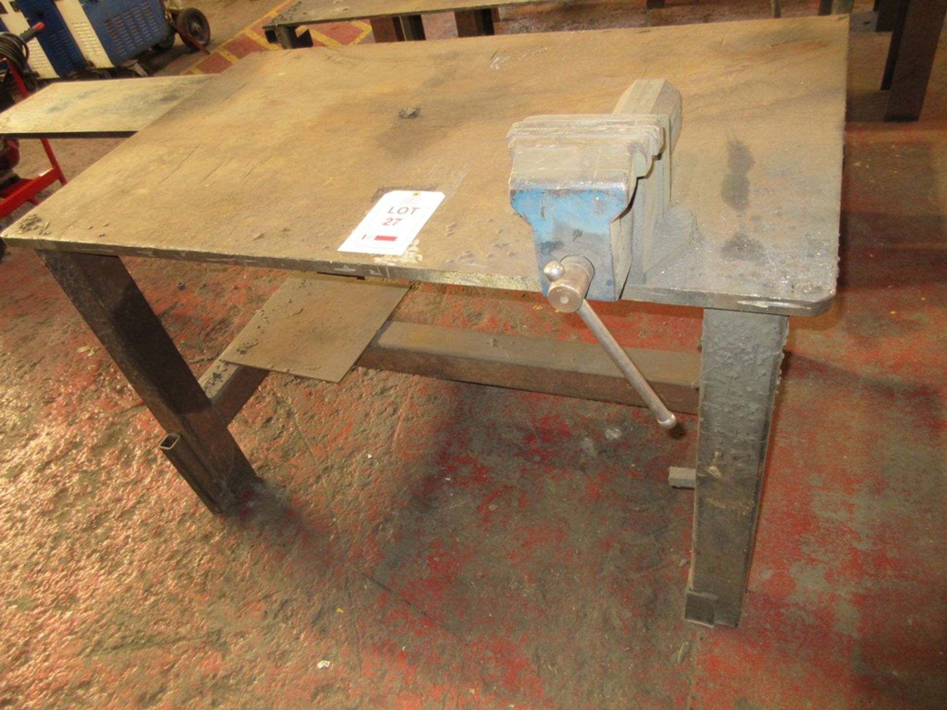 Fabricated Steel welders bench, approx.: 1335mm x 815mm approx. 795mm high with No.26 engineers - Image 2 of 3
