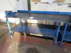 Fabricated Steel bench approx. 1800mm x 800mm approx. 860mm high with 6" engineers vice