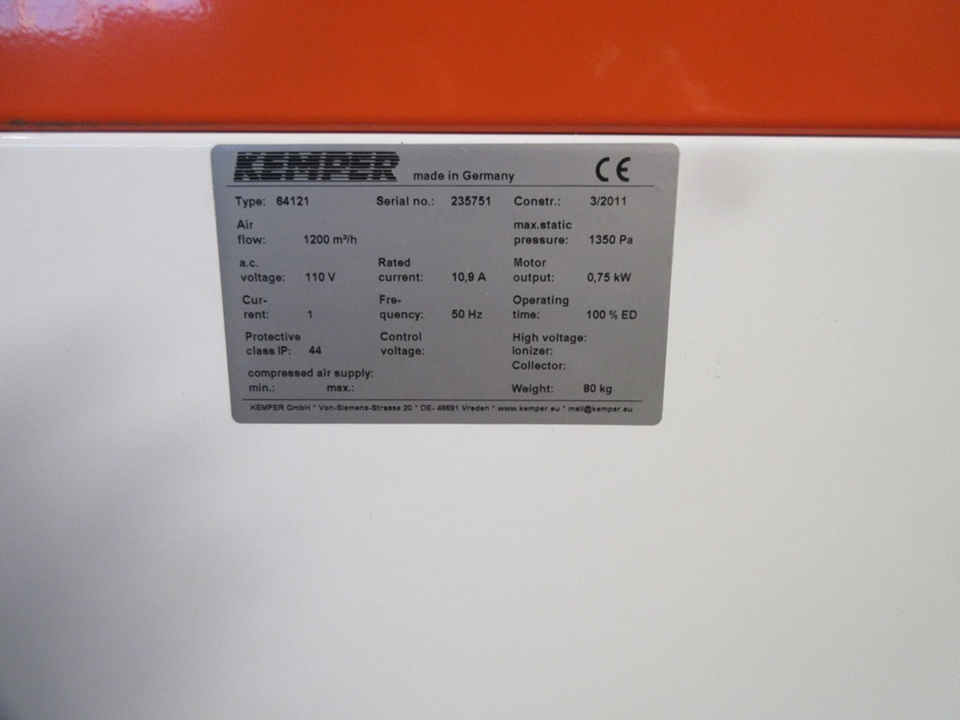 Kemper Filter master, fume extraction unit, Type - 64121, S/No - 235751 11OV, (2011) - packaged & - Image 3 of 4