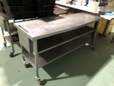 Stainless steel preparation table on wheels (Located Cleobury Mortimer, Shropshire)