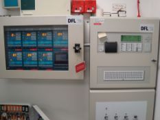 Building fire alarm and control systems including argon distribution and storage facility with three