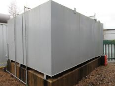 Two 13,000 litre mild steel, skid mounted diesel fuel storage tanks each with dispensing head,