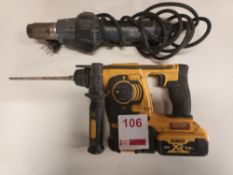 DeWalt DCH253 cordless SDS plus hammer drill with battery and heat gun