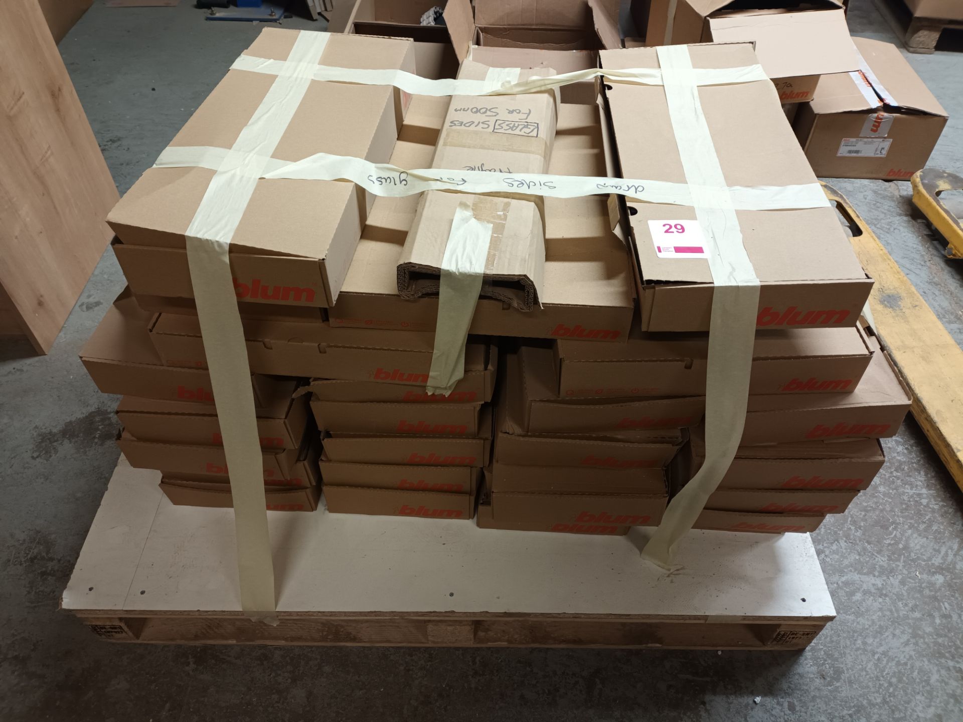 Pallet comprising of a quantity of Blum drawer sides (right & left)