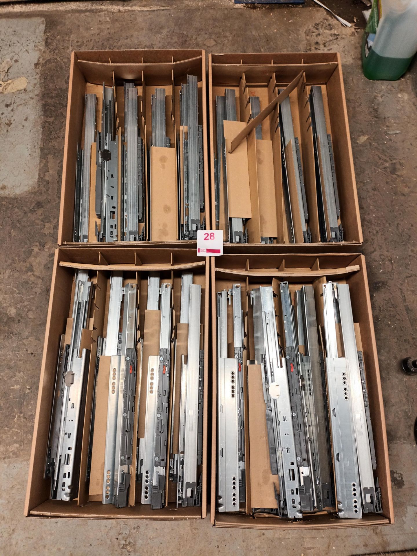 Four part boxes of Blum 12L zinc plated cabinet profile L
