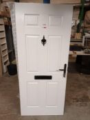 White painted wood front door (2000mm H x 850mm W x 45mm D)