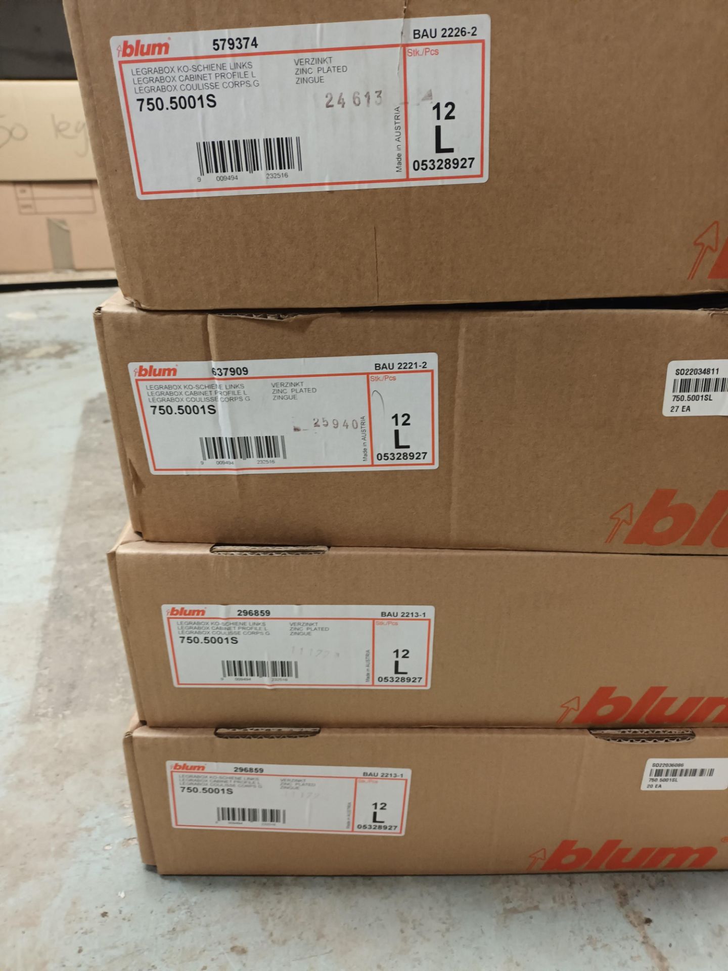 Four part boxes of Blum 12L zinc plated cabinet profile L - Image 3 of 4