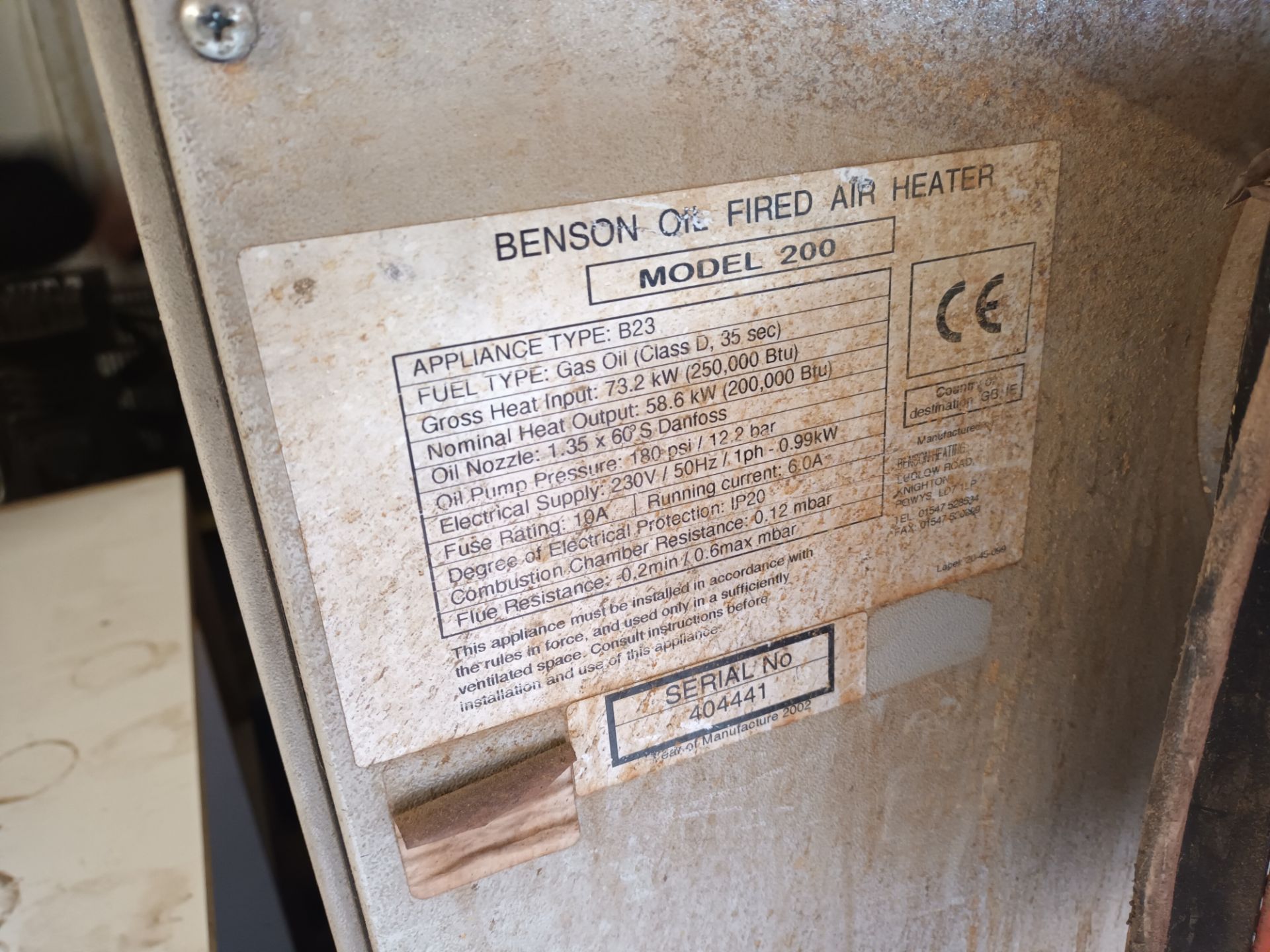 Benson oil fired air heater, model 200, type B23 - Image 2 of 3