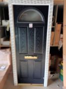 Dark blue front door with glass panel and frame (frame size: 2070mm H x 895mm W x 70mm D)