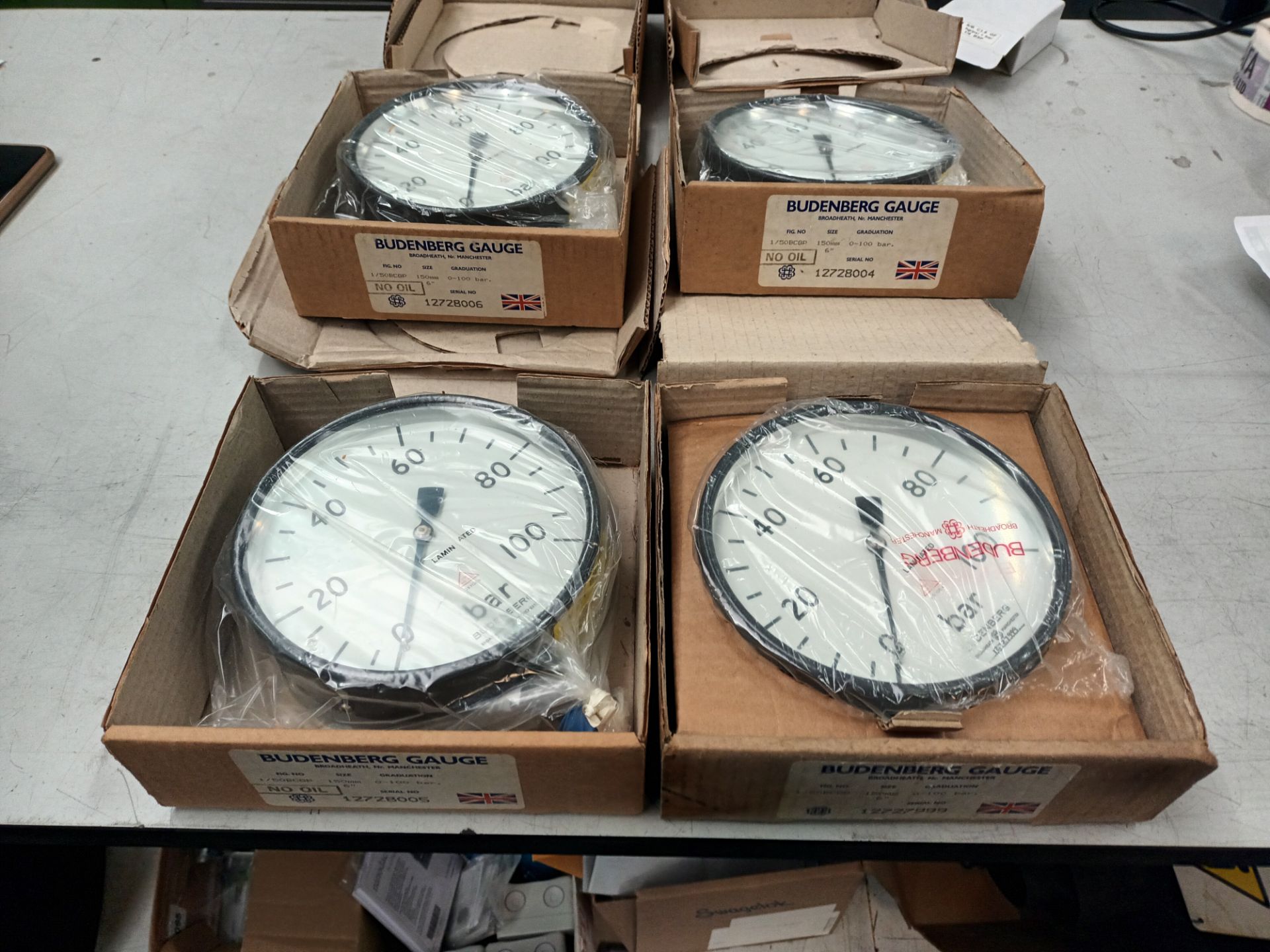 Four Budenberg test gauges (Located Upminster)