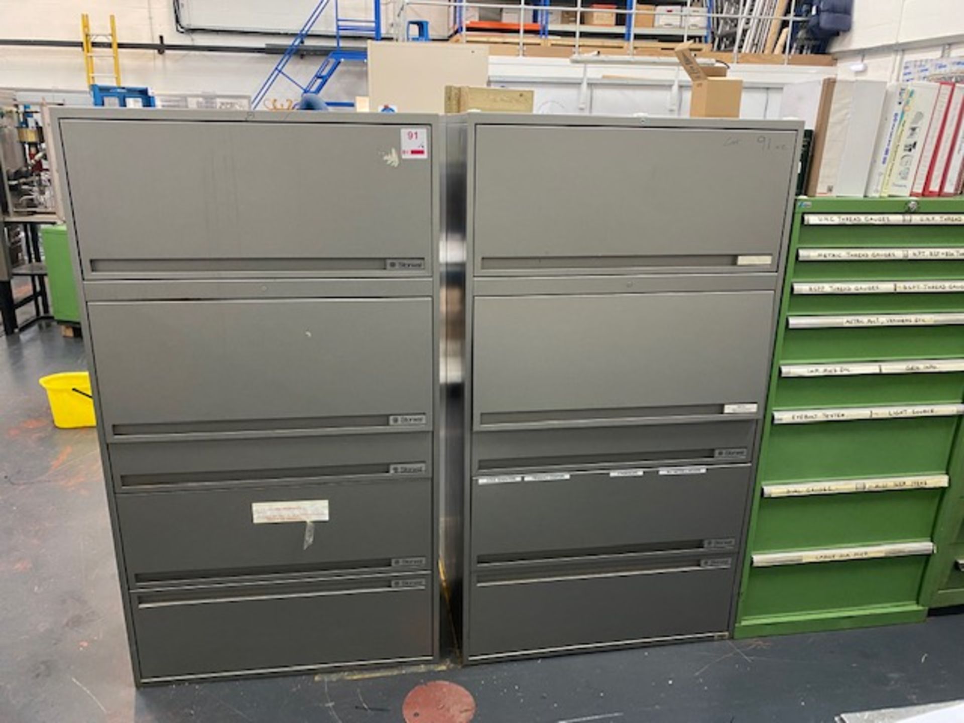 Two Storwal two-section three-drawer storage units with contents to include large sockets and spanne