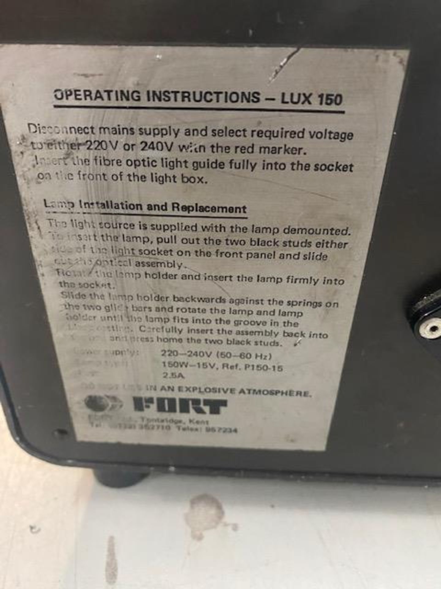 Fort Lux 150s microscope illumination lamp ring light test unit S/N 83122 (Located Upminster) - Image 3 of 5