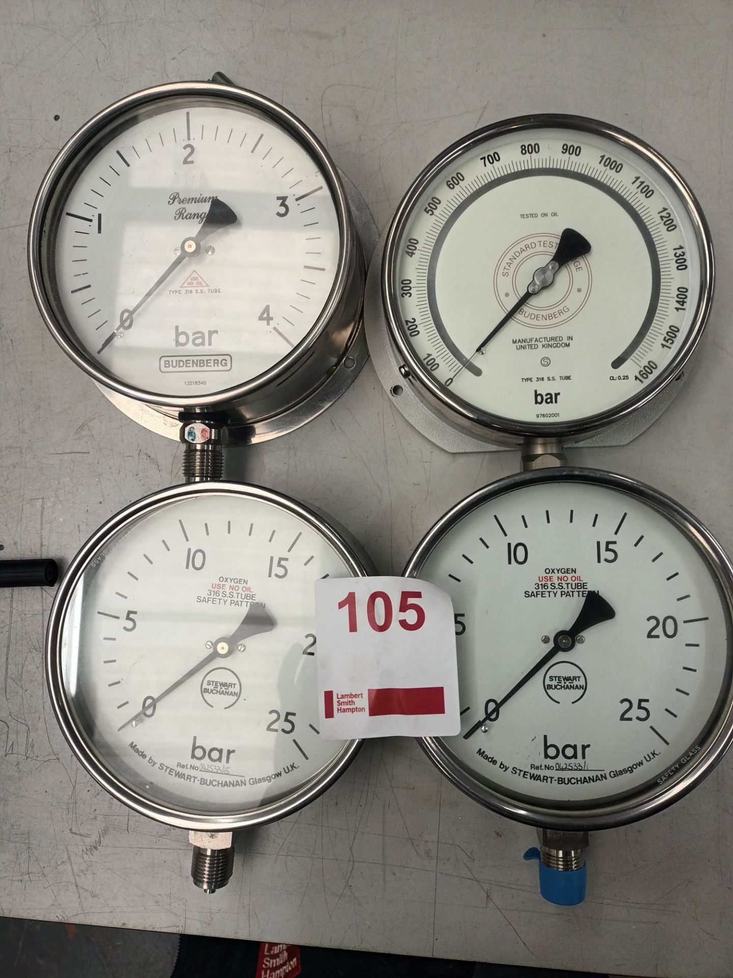 Four 316 S.S Tube test gauges (Located Upminster)