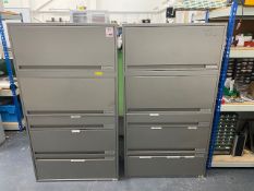 Two Storwal two-section three-drawer storage units with contents to include cable ties, fuses, dange