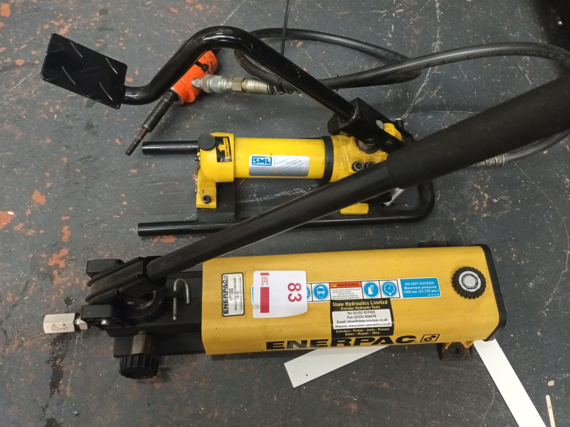 Enerpac hydraulic hand pump and SML hydraulic foot pump (Located Upminster) - Image 2 of 3