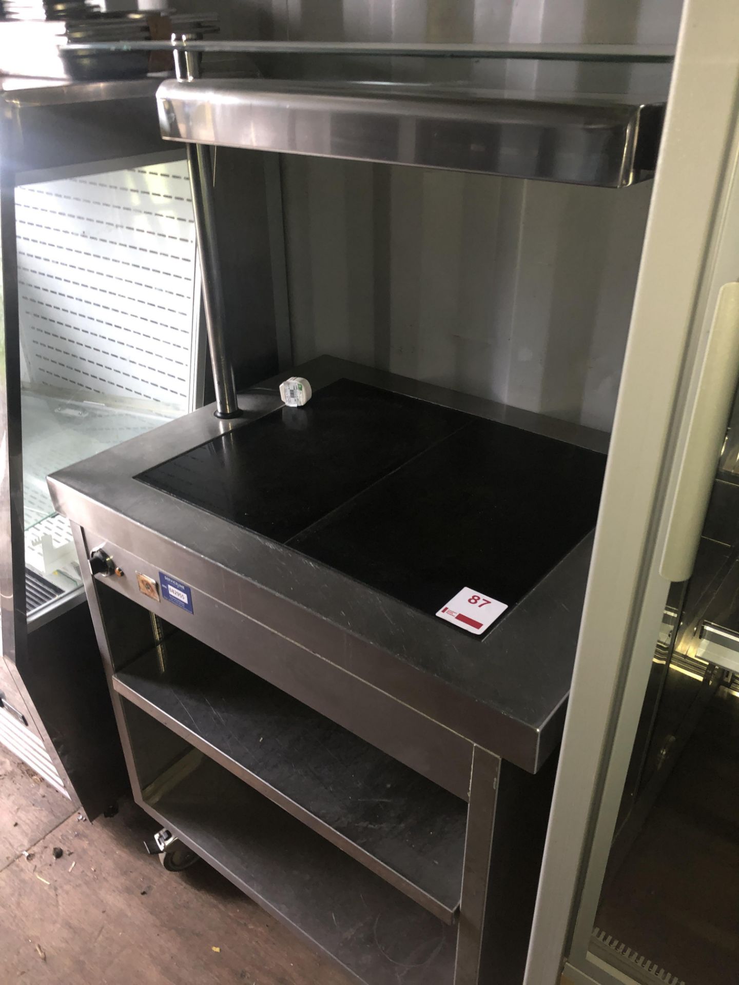 Stainless steel mobile servery counter with upper lamp