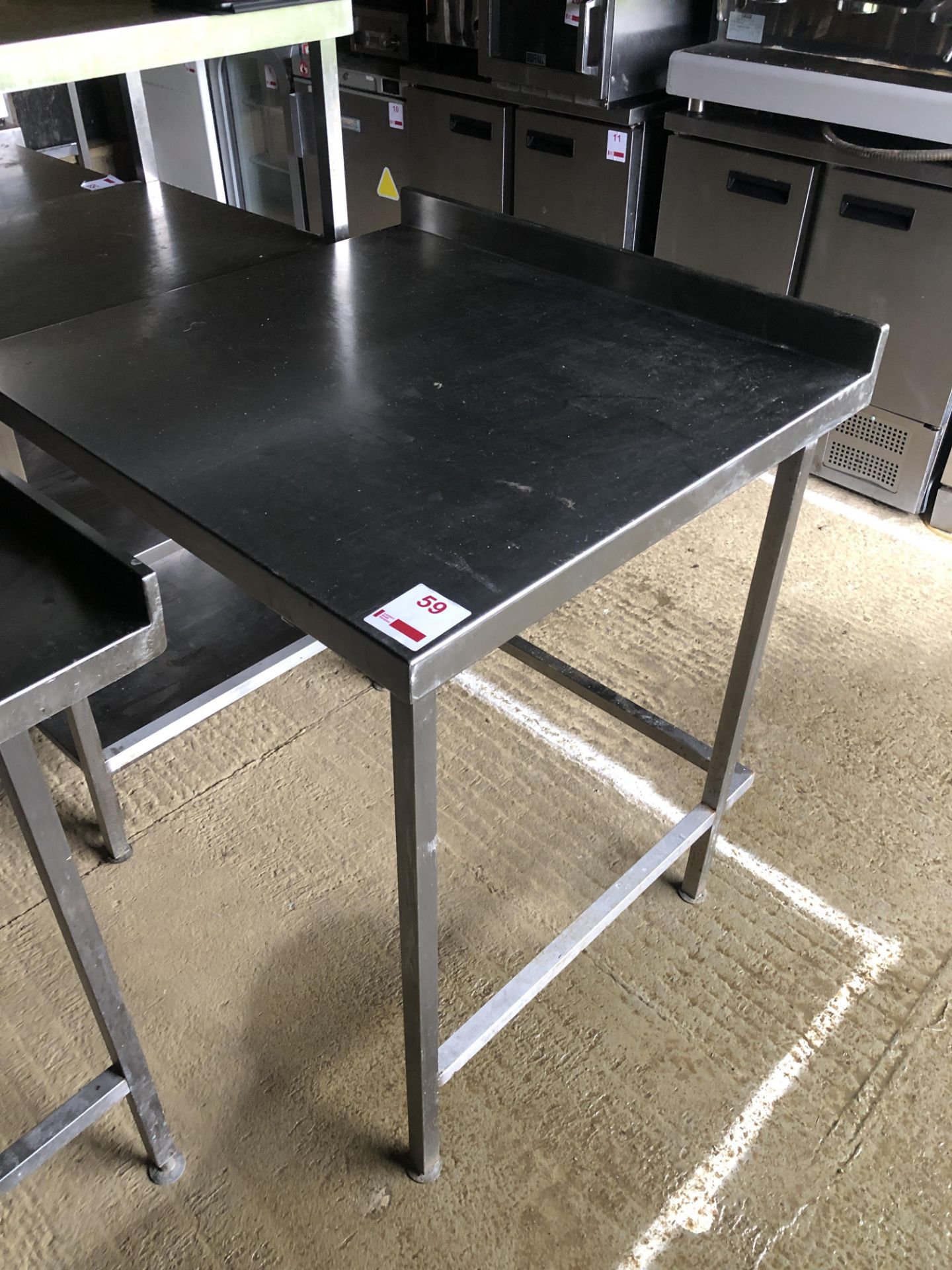 Stainless steel preparation table, approx 850mm x 800mm