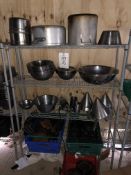 Peripheral kitchen items to include cast iron frying pans, steel baking trays, mixing tins,