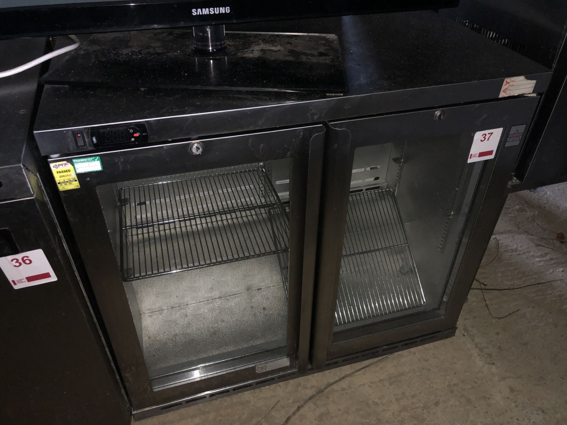 Osborne 220E stainless steel double door under counter display refrigerator, serial no. 221687/1016