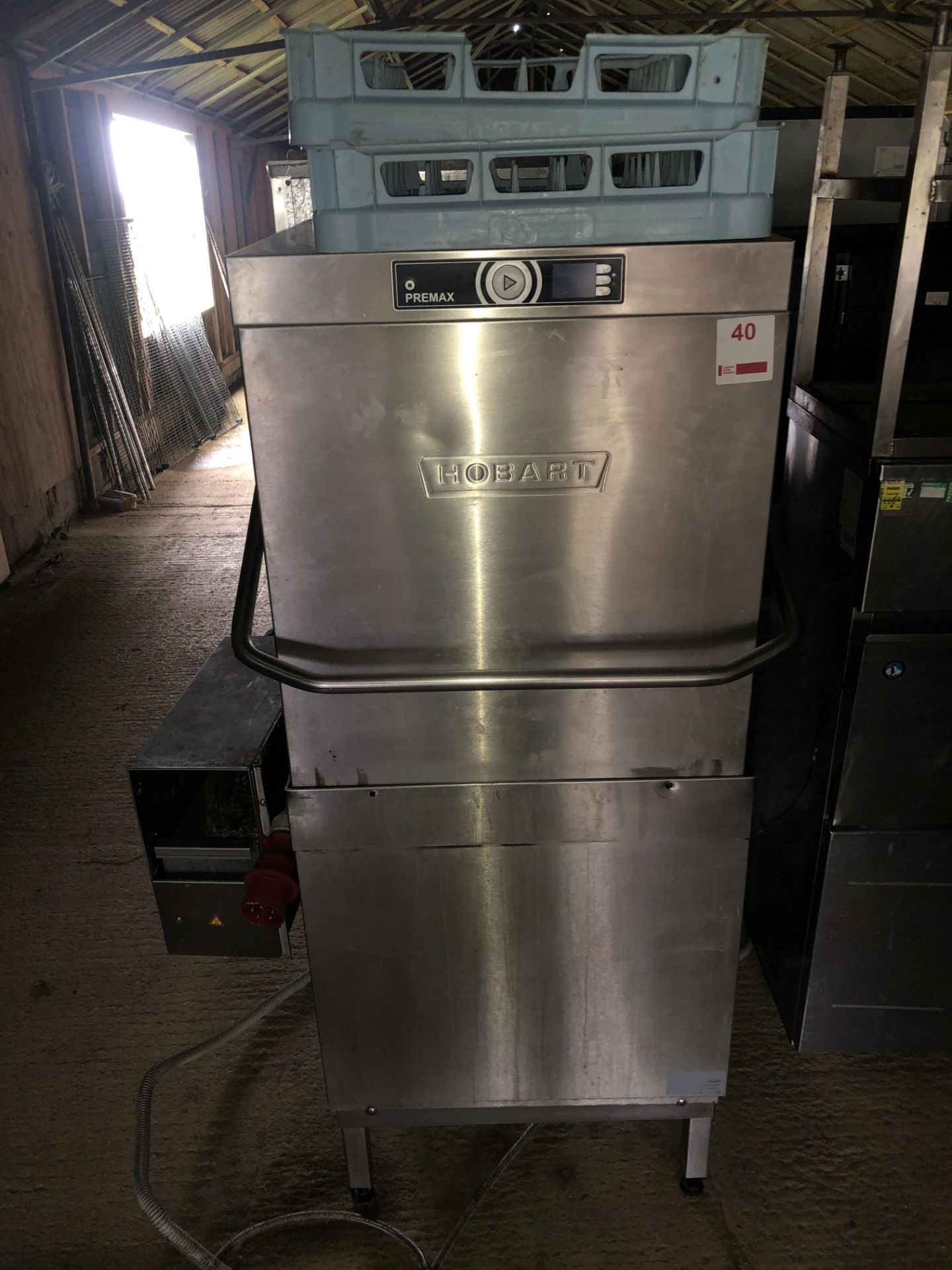 Hobart in-line dishwasher, serial no. 866035551, with infeed table