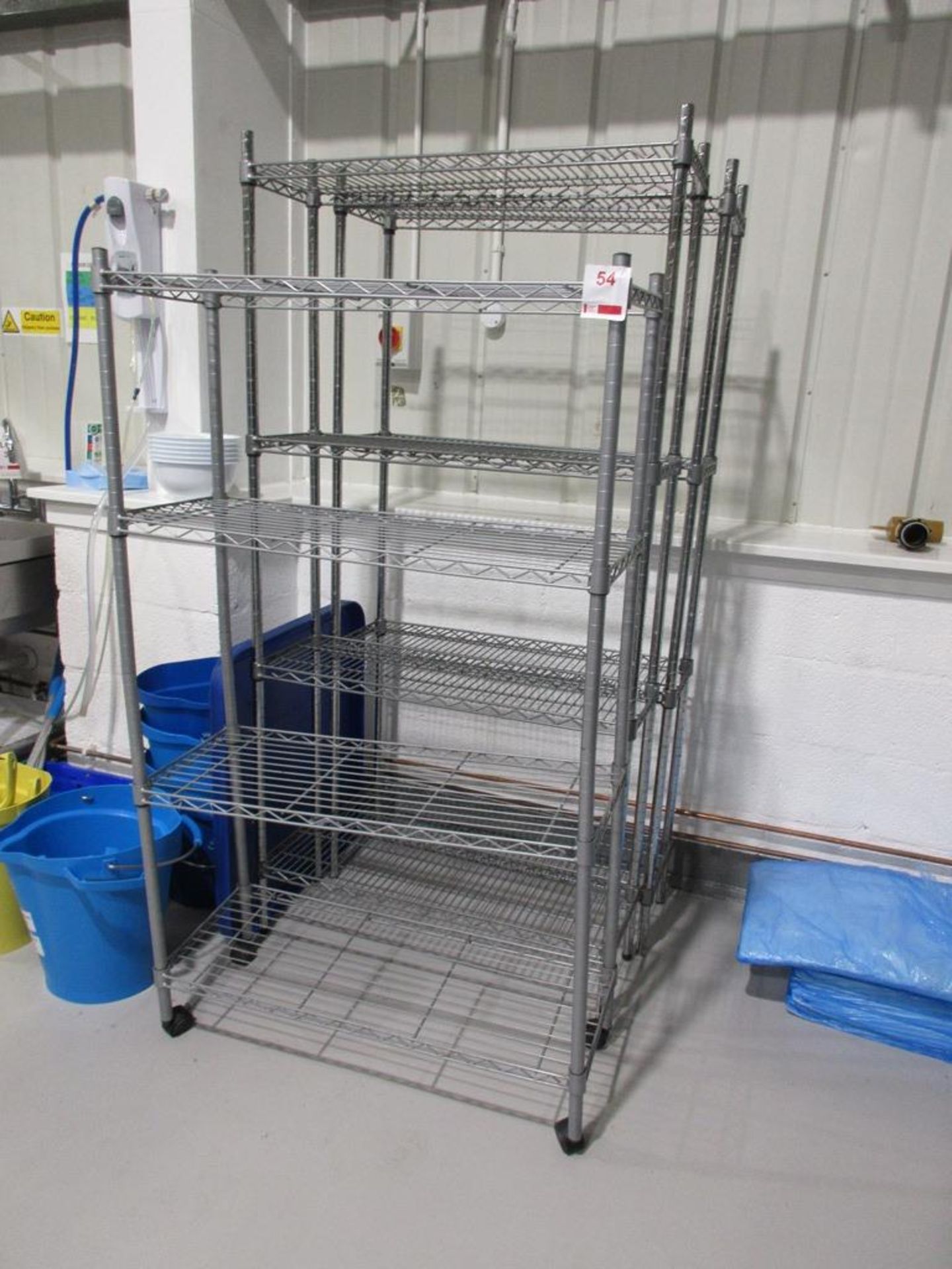 Four various chrome 4 shelf racks, 2 x 900mm x 300mm x H: 1800mm / 2 x 900mm x 300mm x H: 1500mm