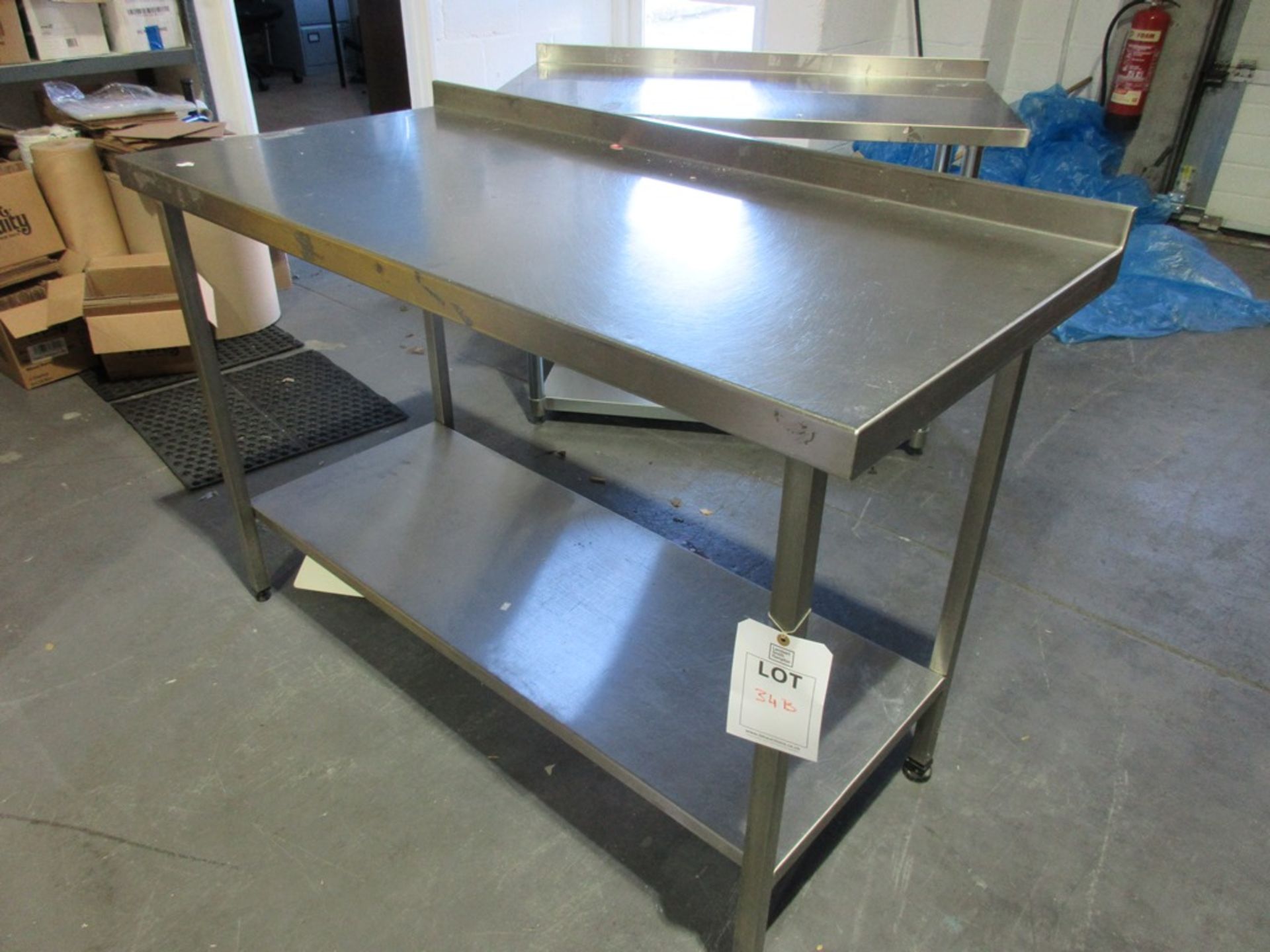 Stainless Steel preparation table with undershelf and splash back, size: 1340mm x 650mm x 900mm