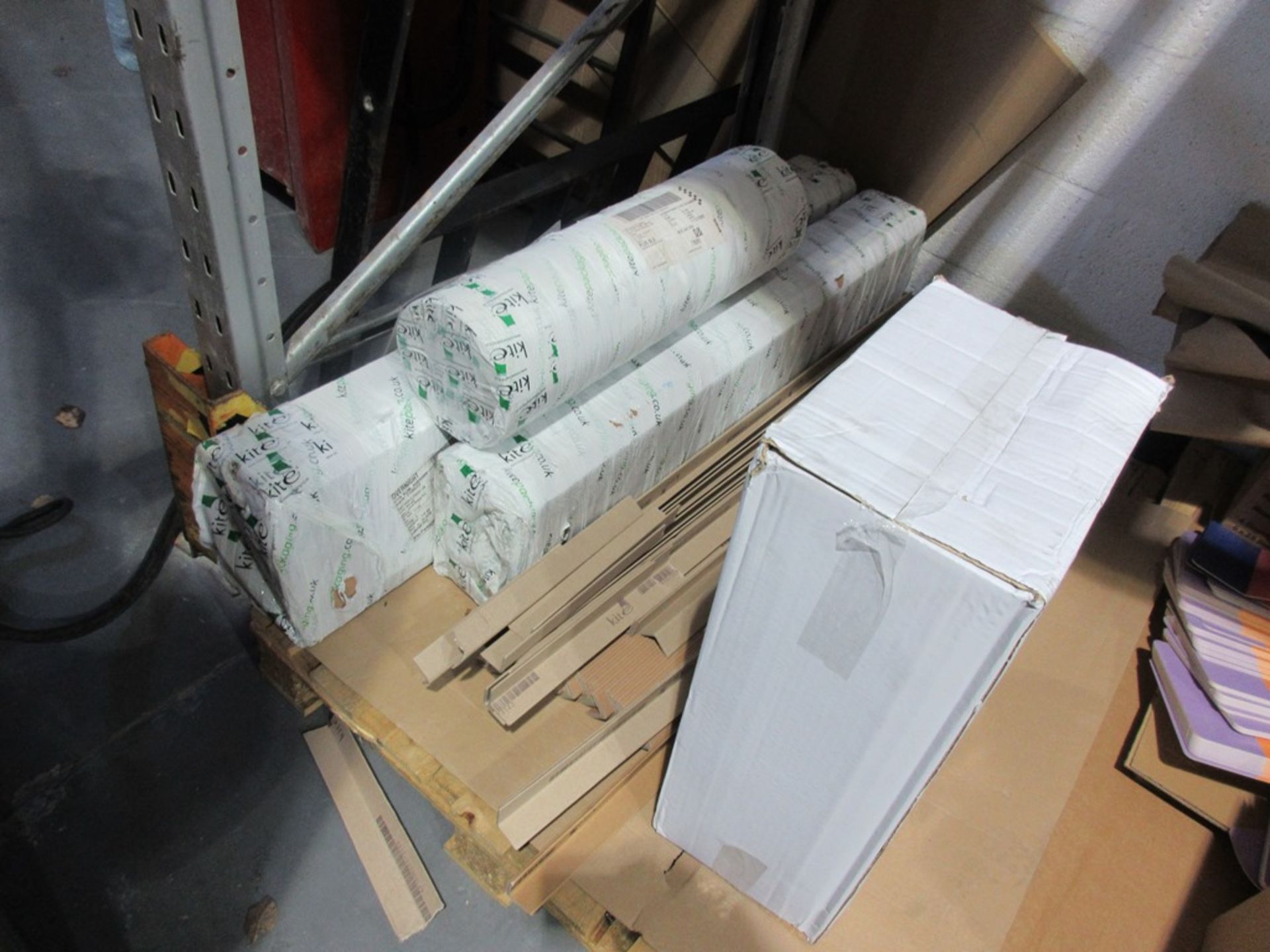 Rack and contents including pallet wrapping, tape, reeled cardboard and paper etc., as lotted - Image 6 of 7
