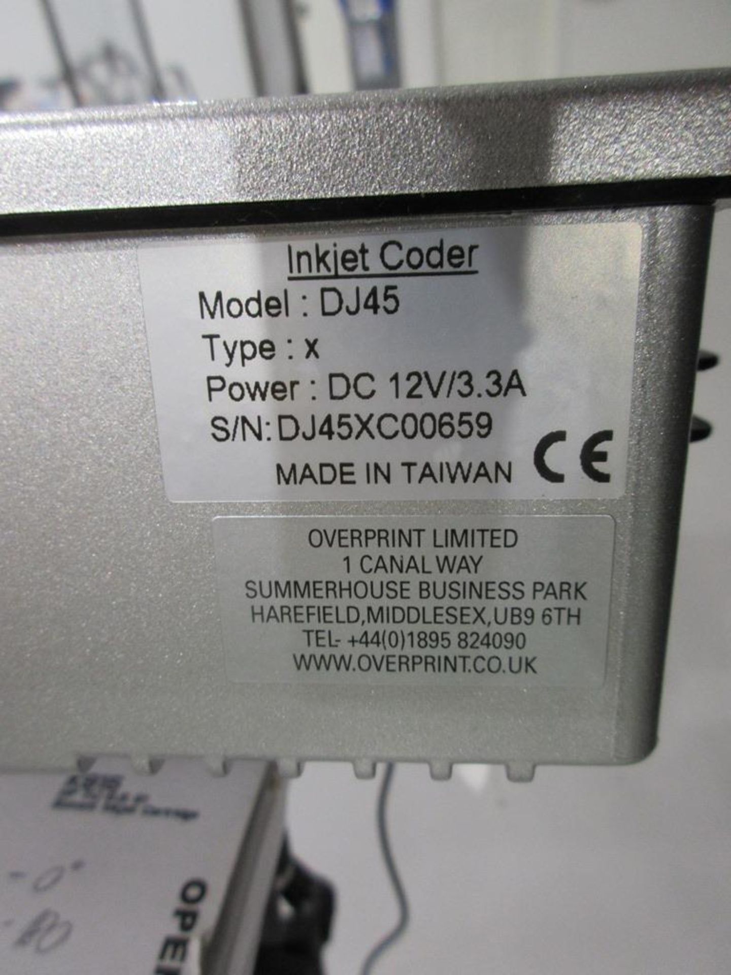 Overprint inkjet date printer, model DJ45, serial no. DJ45XC00659 - Image 3 of 6