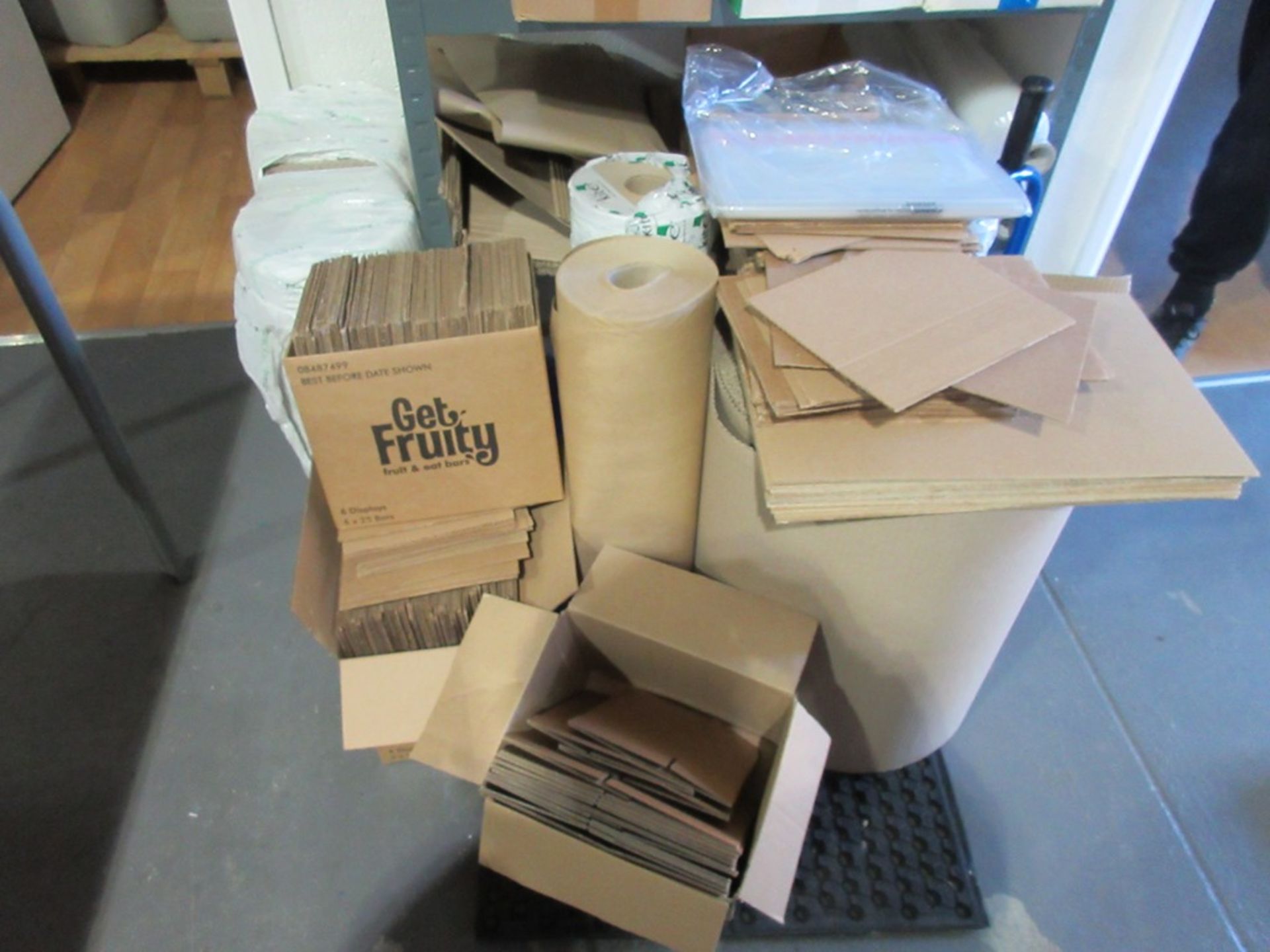 Rack and contents including pallet wrapping, tape, reeled cardboard and paper etc., as lotted - Image 5 of 7