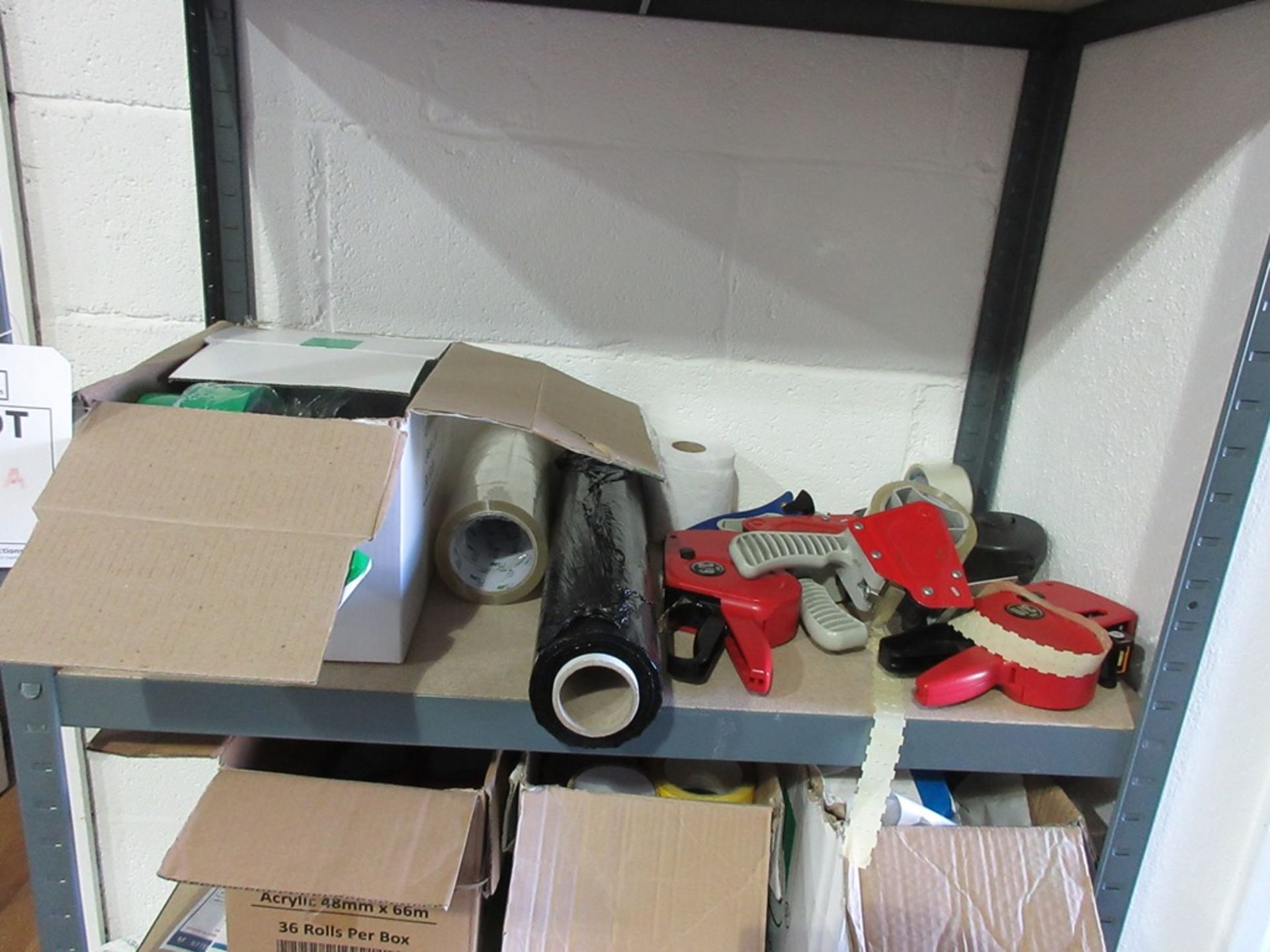 Rack and contents including pallet wrapping, tape, reeled cardboard and paper etc., as lotted - Image 2 of 7