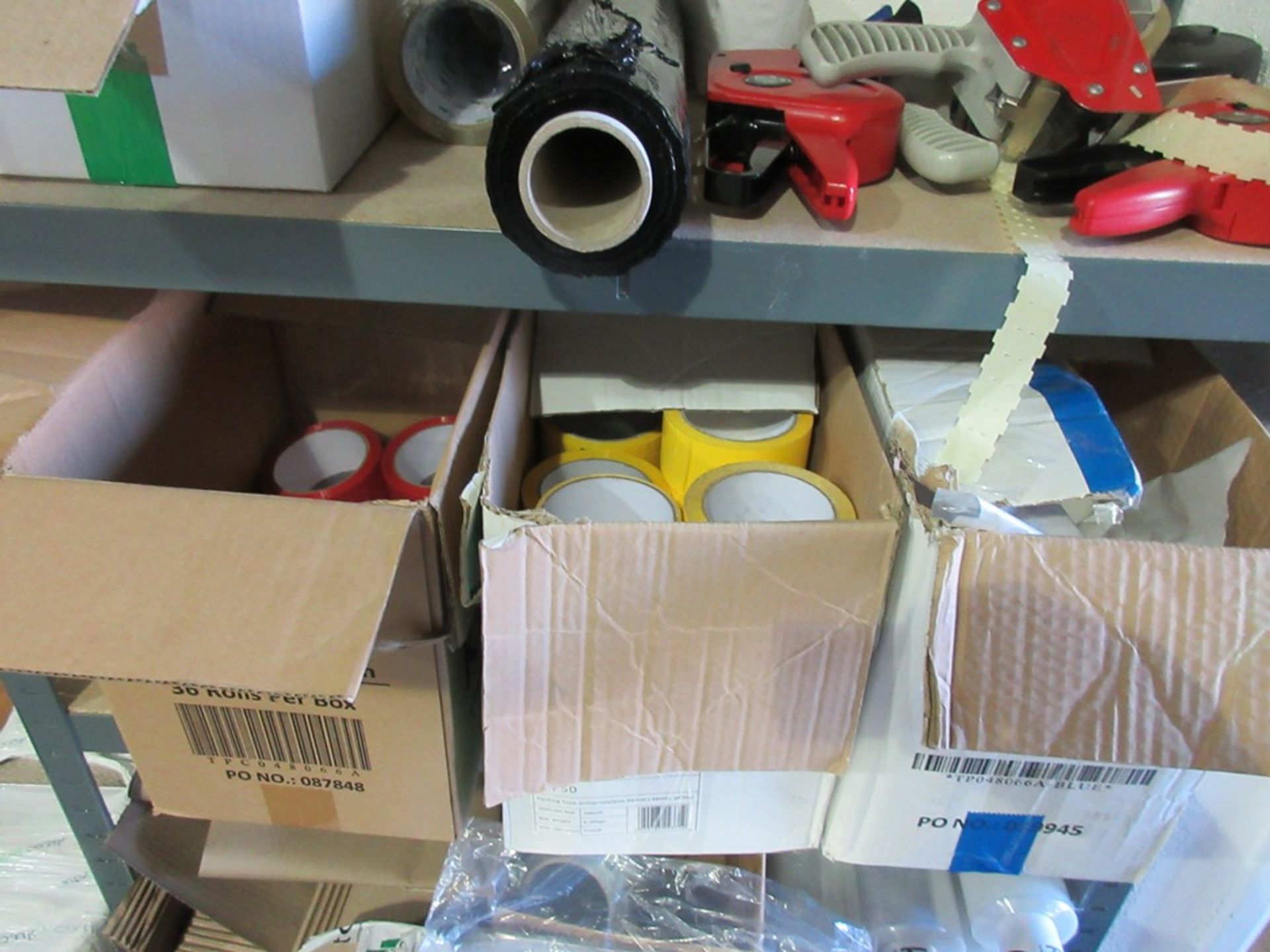 Rack and contents including pallet wrapping, tape, reeled cardboard and paper etc., as lotted - Image 3 of 7