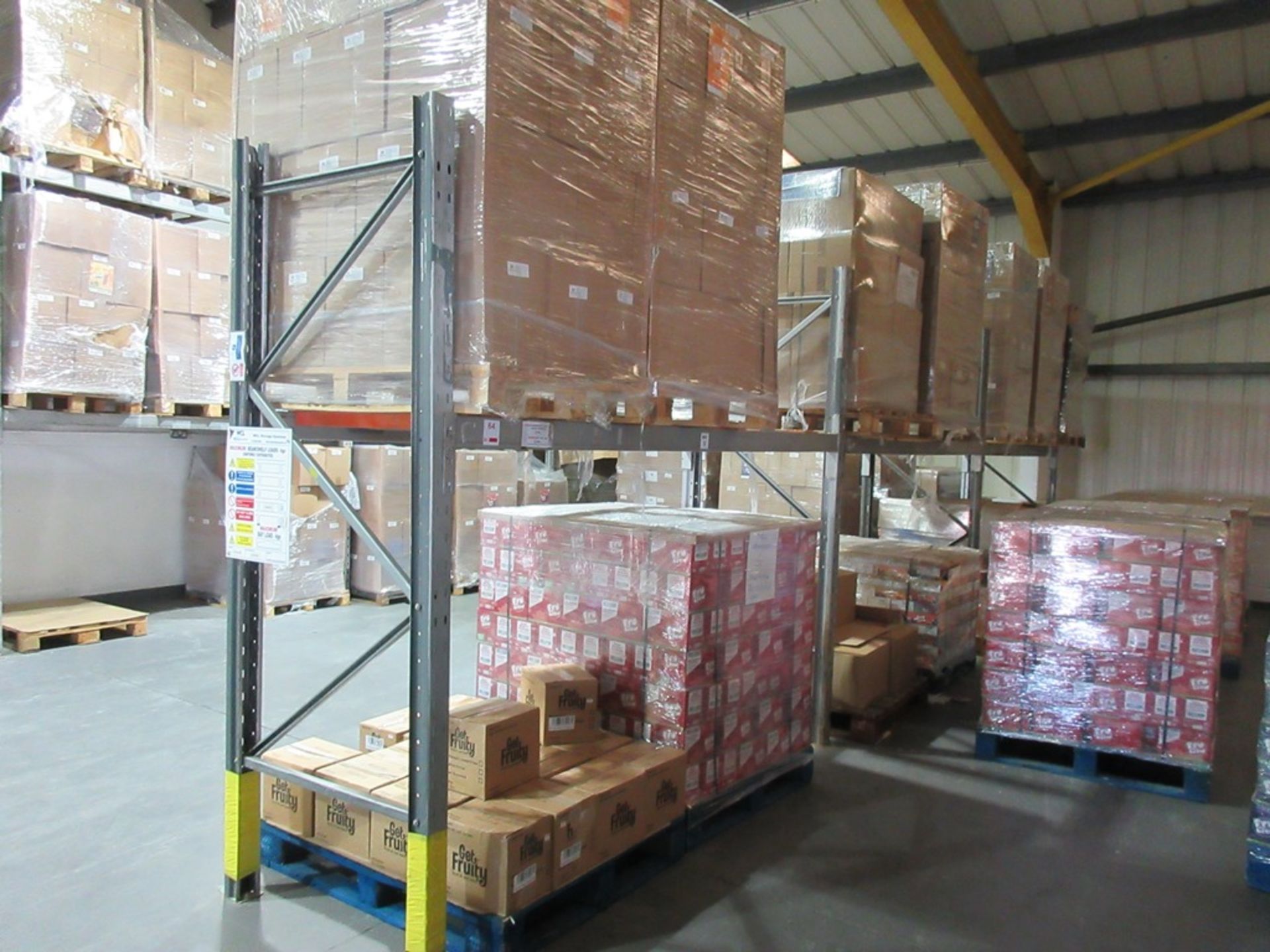 Seven bays of adjustable boltless pallet racking, approx. sizes: 3 x 2.7m x 900mm x H: 2.4m / 4 x