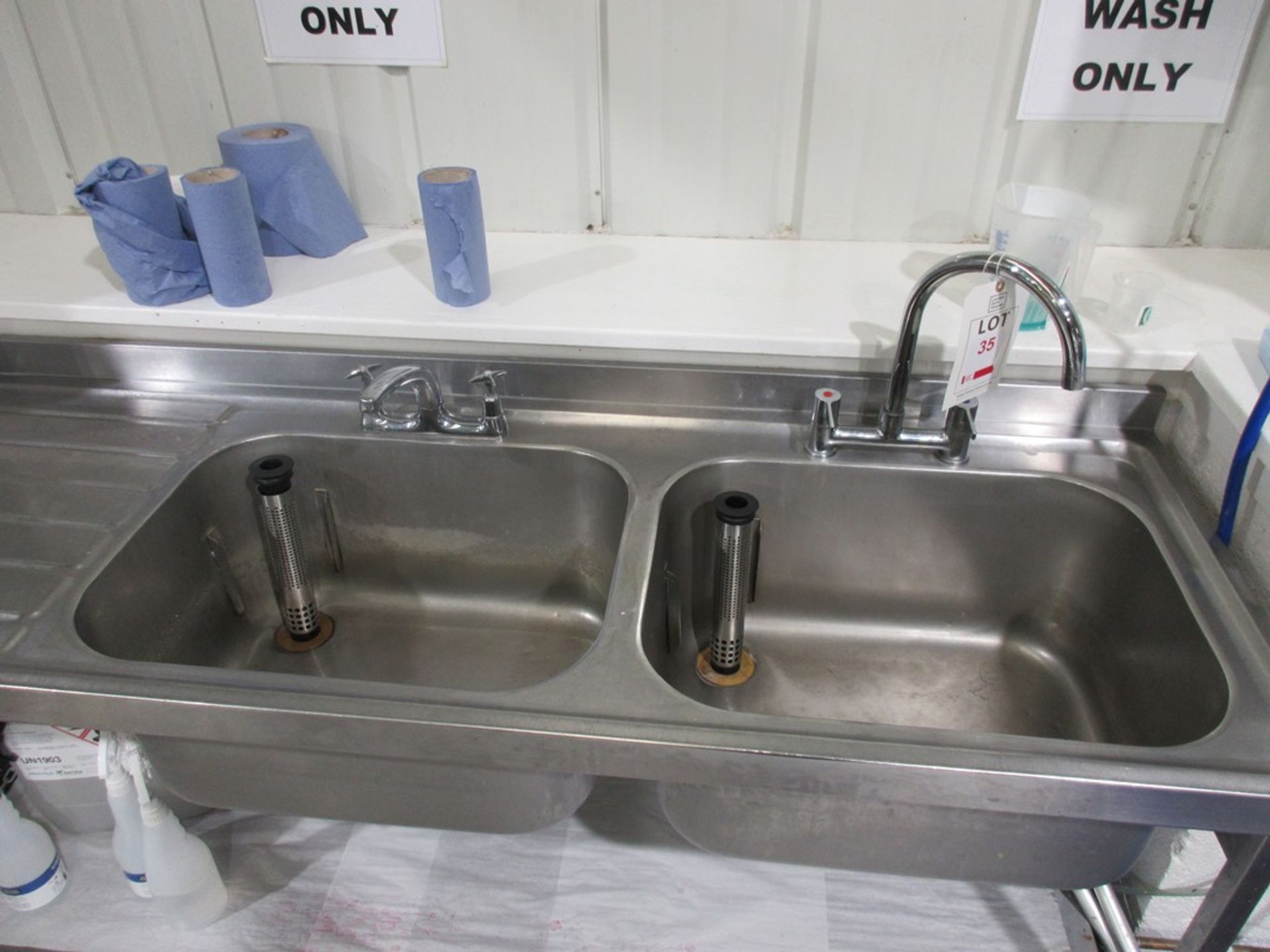 Stainless steel freestanding twin deep bowl sink and drainer with undershelf, 1800mm x 660mm - Image 2 of 2