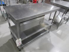 Stainless Steel preparation table with 2 x undershelves and drawer, size: 1200mm x 600mm x 900mm